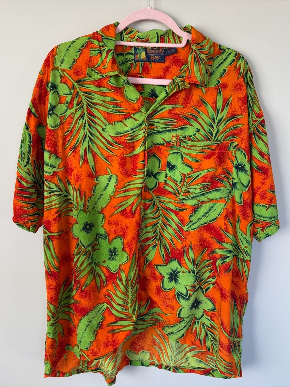 Vintage Hawaiian Roundy Bay Tropical Print Short-Sleeve Button-Down Shirt Men L